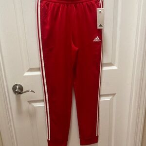Adidas Kids Red Joggers with White Stripes